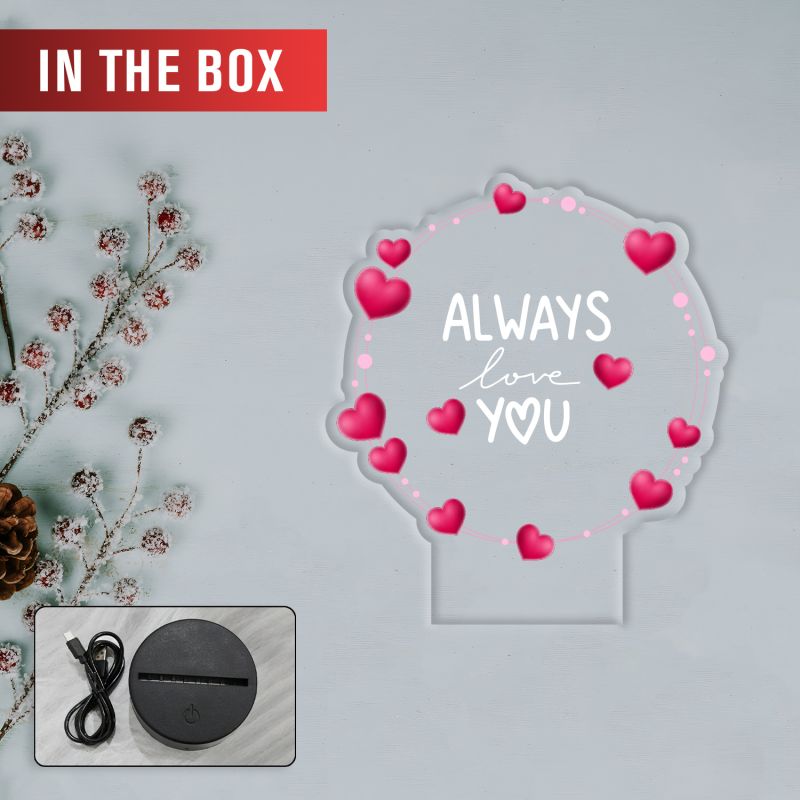 Couples Led Night Lamp Gift Item for Wedding, Anniversary, Birthday & Valentine's Day Romantic Gift for Couples Multicolored Light  (Always Love You)